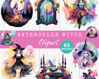 Aquarell Hexe Clipart, Mystisch, Himmlisch, Fantasy, Witchy, Gothic, Einladung, Junk Journal, Sticker Clipart, Planer, Kommerzielle Nutzung