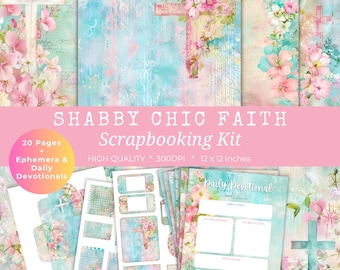 Shabby Chic Faith Printable Scrapbooking Kit, Digital paper, Daily Devotional, Christian Scrapbook, Bible Study, Prayer Journal, Ephemera