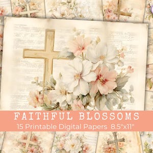 Faith Junk Journal Pages, Christian Journal Pages, Digital Printable Paper, Devotional, Prayer, Cross, Religious, Floral, Paper Craft, LV036