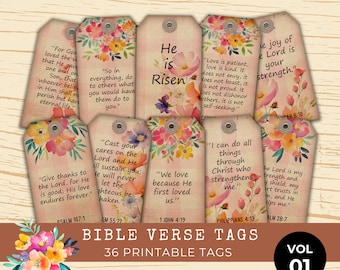 Druckbare Bibel Vers Tags, Schrift Tags, Schriftstelle Scraps, christlich, Junk Journal Ephemera, Fussy Schnitte, Glaube Tags, Glaube Junk Journal