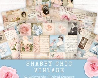 Shabby Chic Junk Journal Pages, Digital Printable Paper, Vintage, Victorian Rose, Digital Scrapbook, Pink, Antique Portrait, Collage Sheet