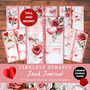 Valentine Tall and Skinny Junk Journal Papers, Pagine Alte, Rosa, Amore, Cuore, Romantico, Collage, Shabby Chic, Carta Stampabile Digitale