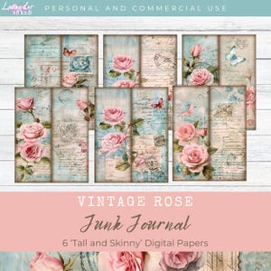 vintage rose grande et fine ordures ménagères, pages de journal, shabby chic, créations en papier, scrapbooking, roses roses, feuille de collage, LV021