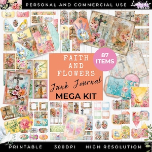 Kit de diário de lixo de fé, diário de oração, cristão, diário de lixo, papéis, itens imprimíveis, fólio digital, etiquetas, envelopes, cartões, LV015