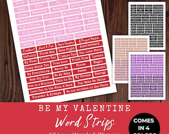 Valentijn liefdeswoordstroken, zinnen, ongewenste dagboekwoorden, inspirerend, afdrukbare ephemera, plakboek, collage, gezegden, liefdesbriefjes, LV037