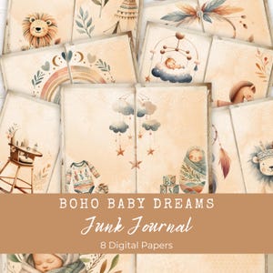 Boho Baby Dreams Junk Journal Papers, Libro per bambini, Pagine di diario, Album di ritagli, Nuovo bambino, Regalo per bambini, Carta artigianale, Foglio collage, Stampabile, LV029