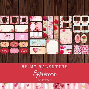 Valentine Junk Journal kortstondige kaarten, digitaal afdrukbare kortstondige gebeurtenissen, papiermodellen, collagevel, liefde, hart, rozen, plakboek, LV037