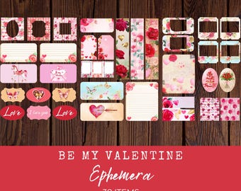 Valentine Junk Journal Ephemera Cards, Digital Printable Ephemera, Paper Craft, Collage Sheet, Love, Heart, Roses, Scrapbook, LV037