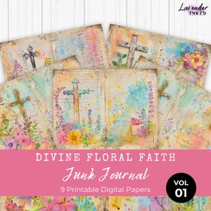 Divine Floral Faith Junk Journal Papers V01, Digital Journal Pages, Prayer Journal, Christian, Watercolor, Bible, Collage, Download, LV042