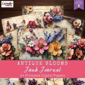 Antique Blooms Junk Journal Paper, Digital Journal Pages, Printable Paper, Vintage Floral, Distressed Background, Collage Sheet, Scrapbook
