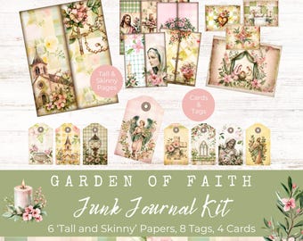 Faith Tall And Skinny Junk Journal Kit, Prayer, Devotional, Journal Page, Religious Ephemera, Tags, Christian, Paper Craft, Printable, LV028