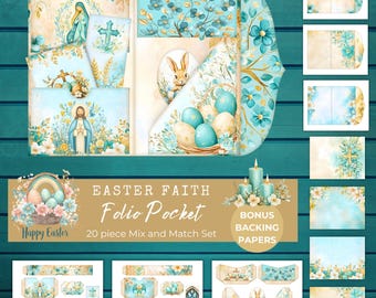 Easter Faith Junk Journal Folio Printable, Folio Pocket, Ephemera, Prayer, Christian Folio, Devotional, Digital Folio, Paper Craft, Collage