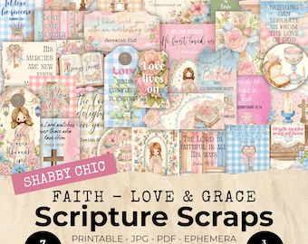 Schriftstellen-Scraps, Love & Grace, Shabby-Chic-Gebetsbrett-Kit-Karte, Glaube Junk Journal, Bibel Journal, Fussy Schnitt, druckbare Ephemera, Digital