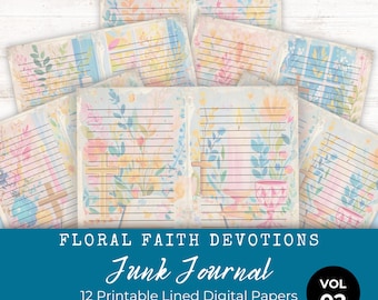 Pagine di diario con righe Floral Faith, diario di preghiera, devozionale, cristiano, diario di studio della Bibbia, scrittura, carta digitale, V2, LV051