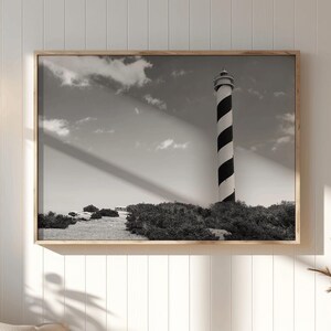 Black and White Lighthouse Landscape Photography. Wall art, black and white photography, coastal art, landscape print, nautical decor