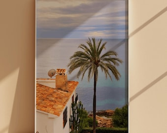Mediterrane kustvilla met uitzicht op zee - afdrukbare muurkunst Moraira, Spanje