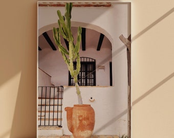 Terracotta cactusprint, rustieke mediterrane muurkunst (digitale download)