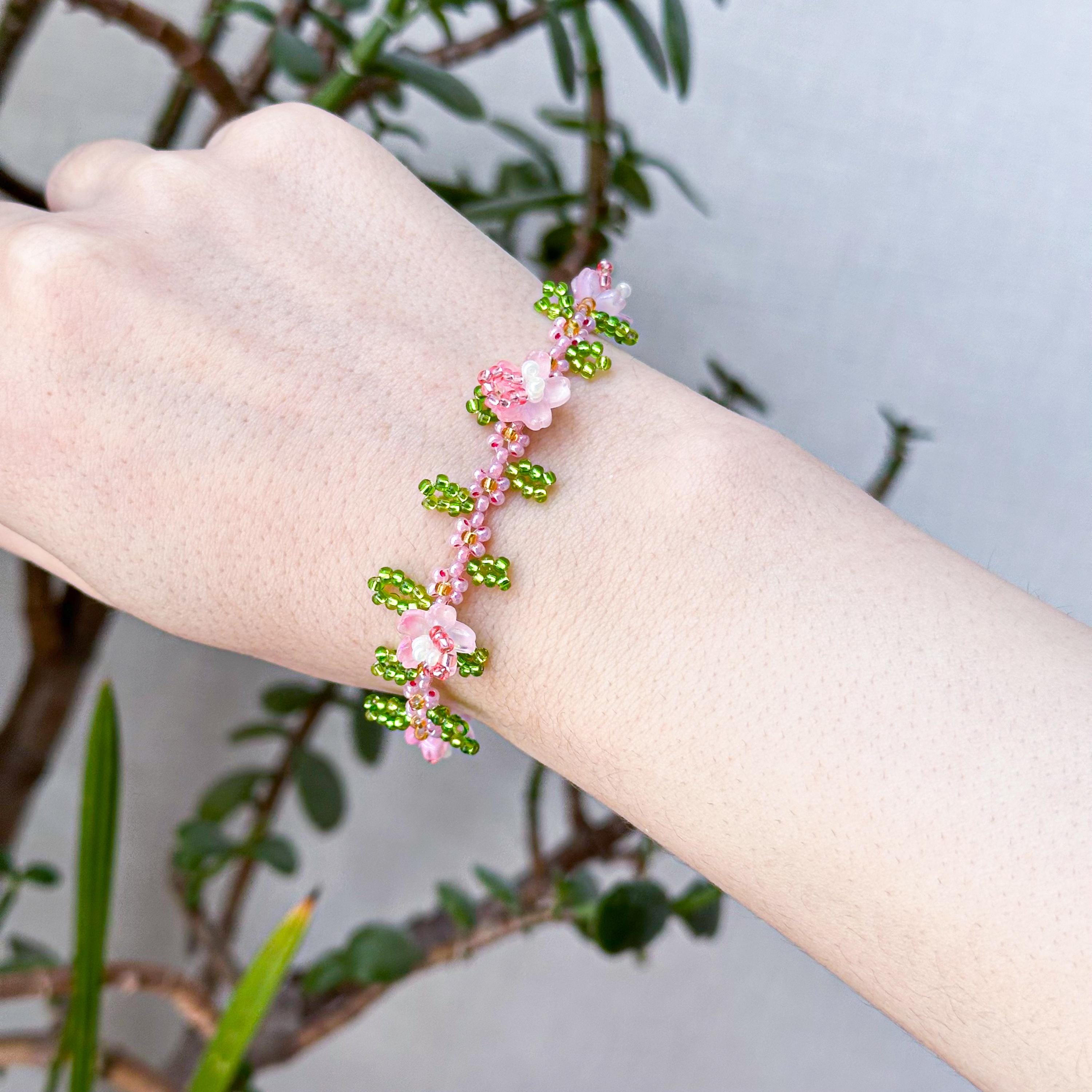 Cherry Blossom Bracelet, Floral Jewelry, Pink Flower Bracelet 