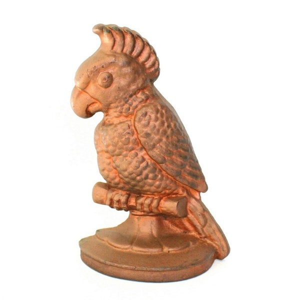 Vintage Cast Iron Parrot Shaped Door Stop or Bookend with Aged Gold Colored Finish