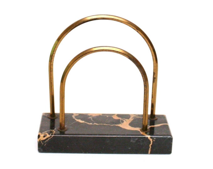 Vintage Letter Holder With Two Brass Arches Affixed to Marble Etsy