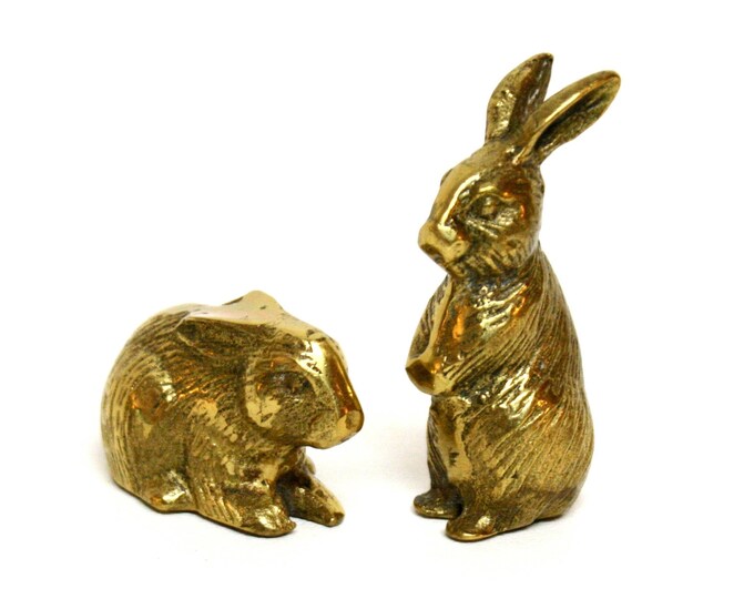 Pair of Vintage Brass Rabbit Figurines Etsy