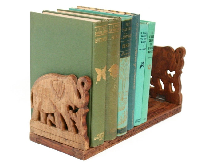Vintage Carved Wooden Expandable Book Rack With Elephant - Etsy