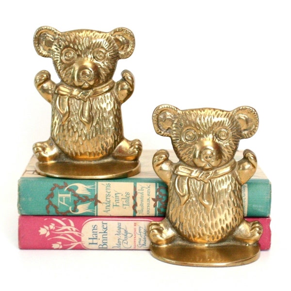 Pair of Vintage Brass Teddy Bear Shaped Bookends