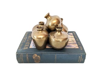 Vintage Cluster of Five Connected Small Brass Bud Vases