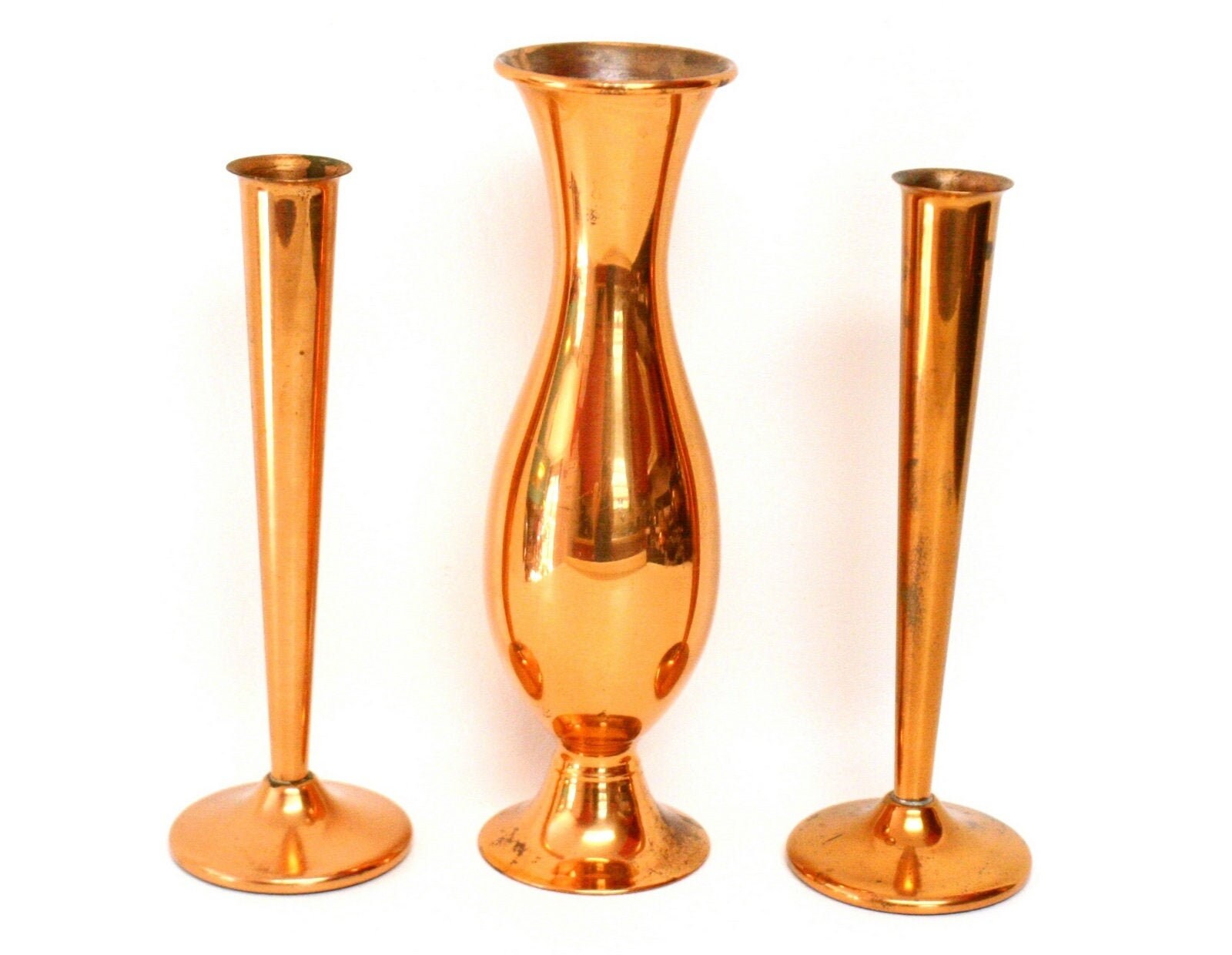 Group of Three Vintage Copper Vases Two Coppercraft Guild Bud Etsy
