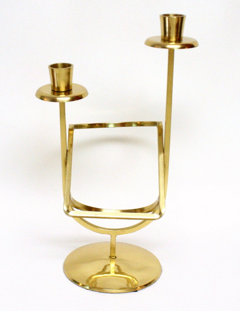 Vintage Brass Candleholder Centerpiece with Built In Wine Bottle Holder