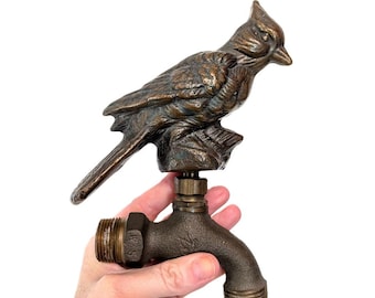 Bronze Metal Garden Faucet Fixture with Cardinal Bird Shaped Handle (White Swan Brand, Made in U.S.A.)