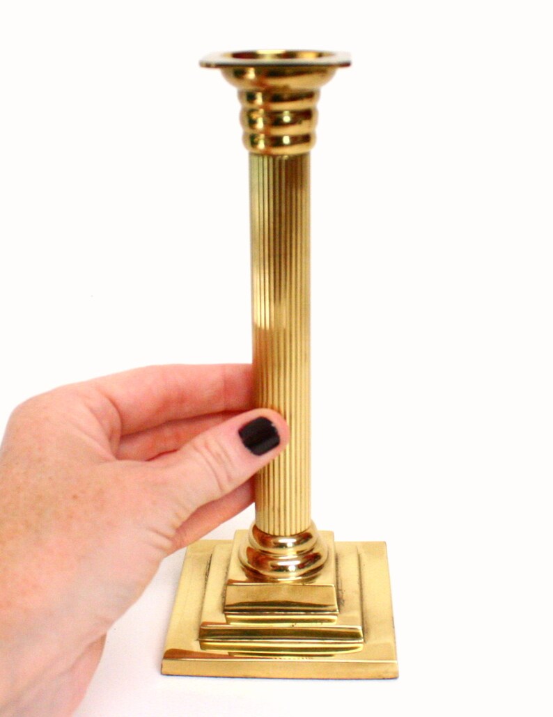 Pair of Vintage Brass Column Shaped Candle Holders by Valsan Etsy