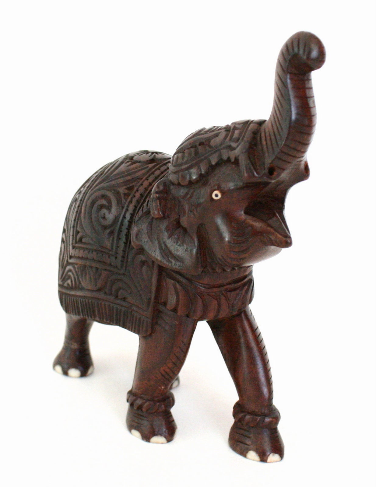 Ornate Carved Wooden Elephant Figurine With Dark Finish & Etsy