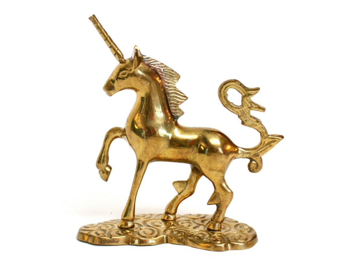Vintage Brass Unicorn Figurine Standing on Base With Swirled Etsy