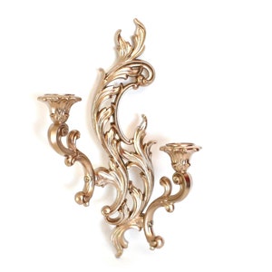 Vintage Ornate Syroco Wall Sconce Double Candle Holder with Gold Painted Finish (14.75&quot; Long)