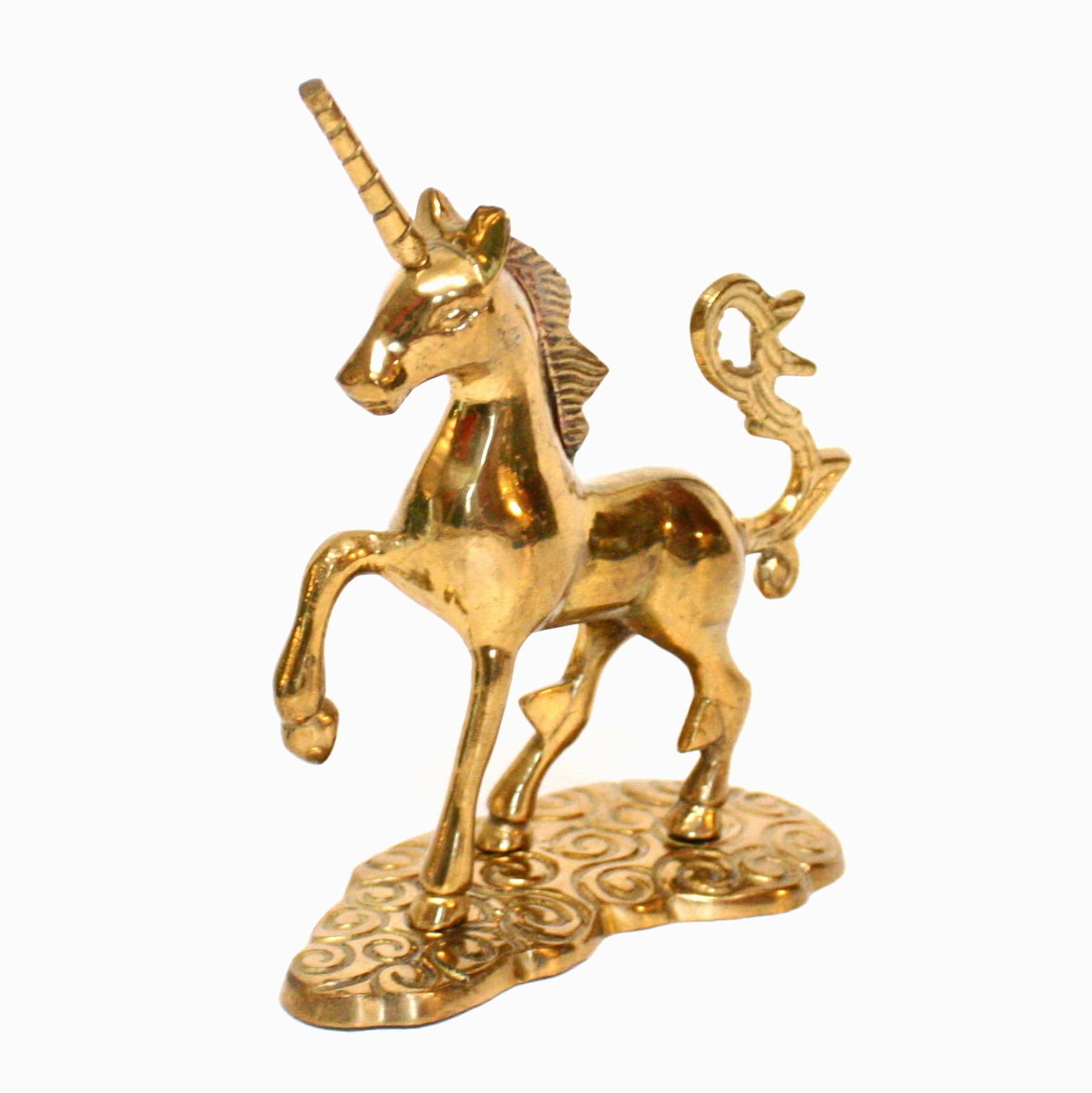Vintage Brass Unicorn Figurine Standing on Base With Swirled Etsy