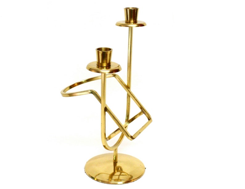 Vintage Brass Candleholder Centerpiece with Built In Wine Bottle Holder