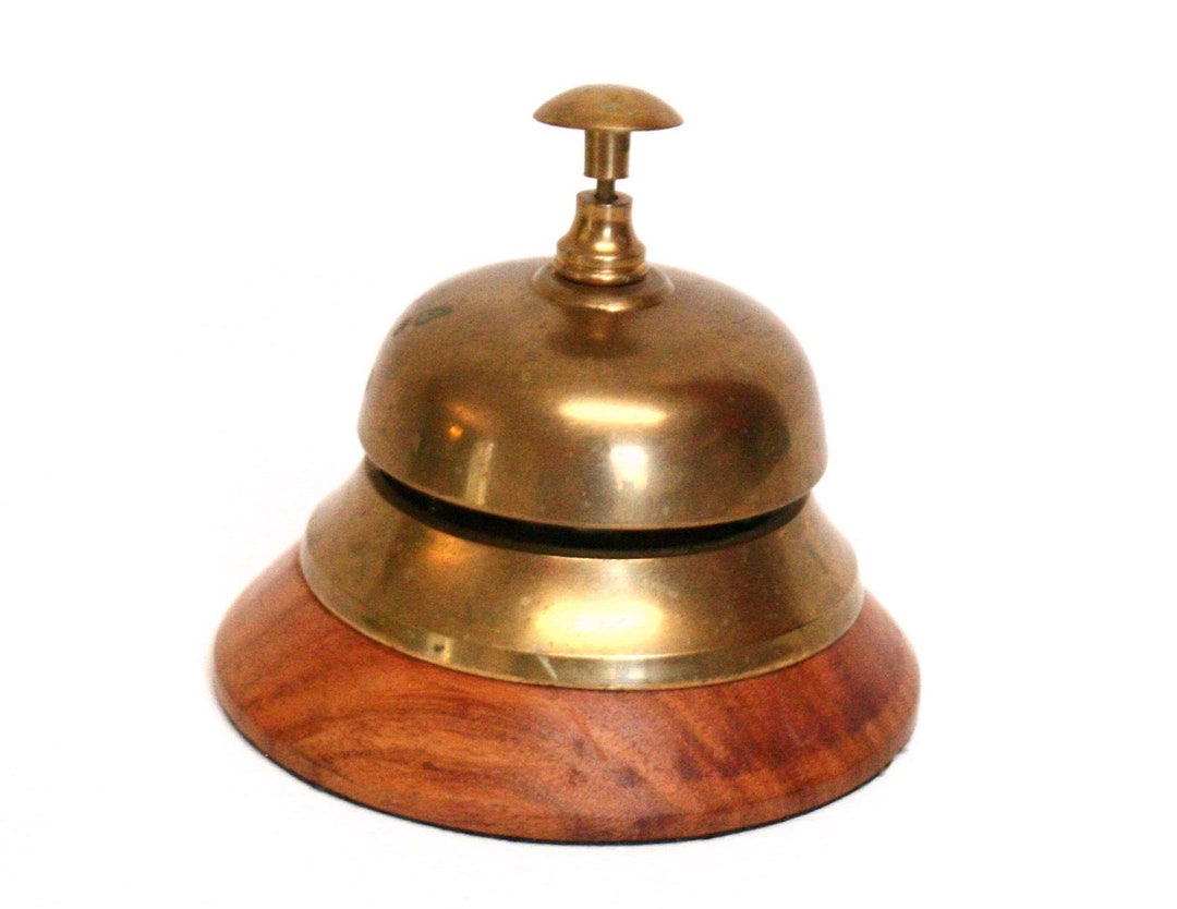 Vintage Brass Hotel or Service Bell With Wooden Base Etsy