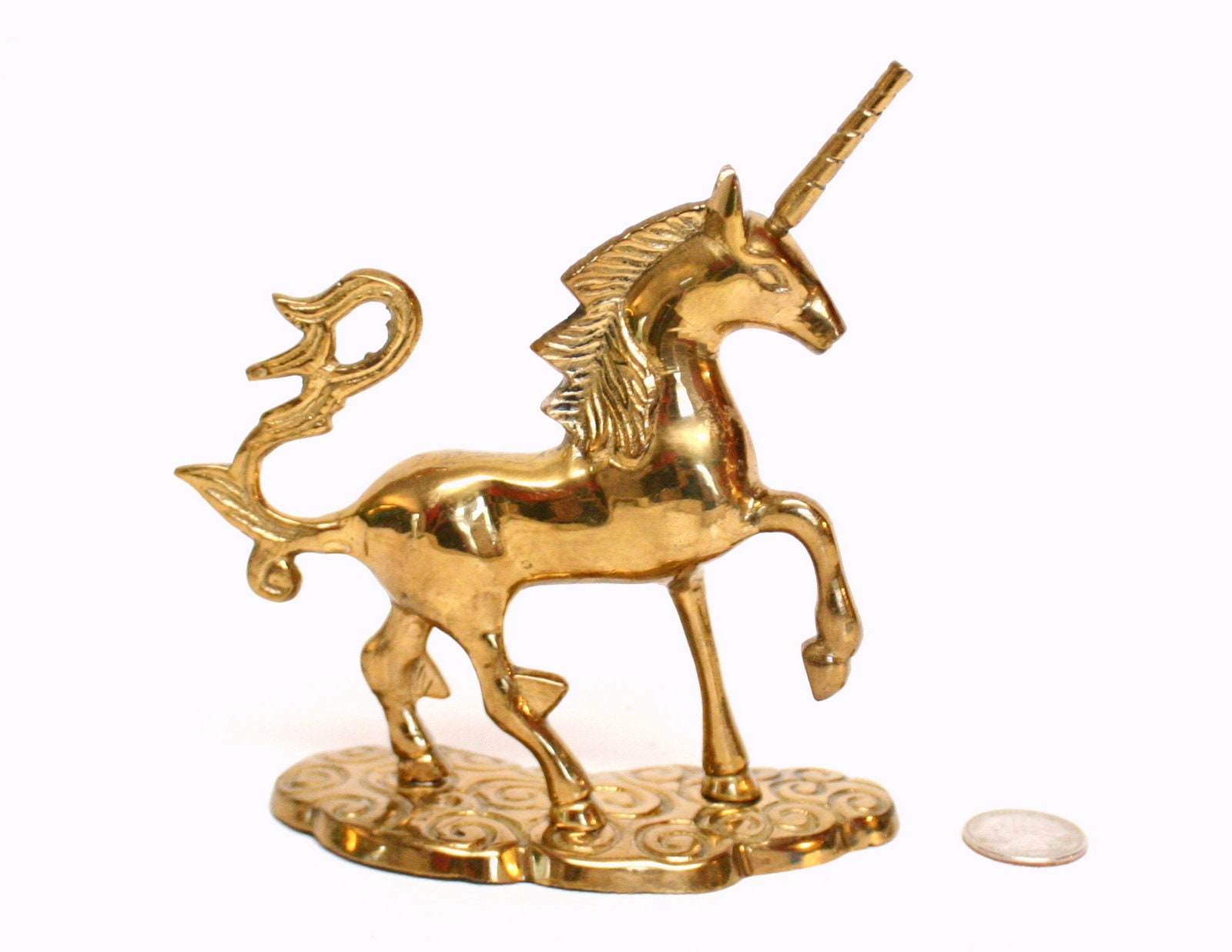 Vintage Brass Unicorn Figurine Standing on Base With Swirled Etsy