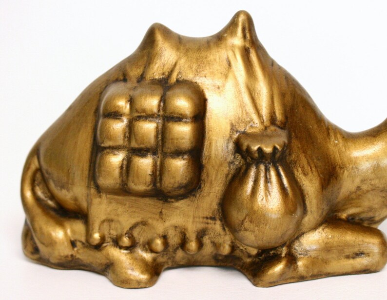 Large Vintage Ceramic Seated Nativity Camel Figurine with Gold Painted Finish 9.5 Long, Stamped 1968