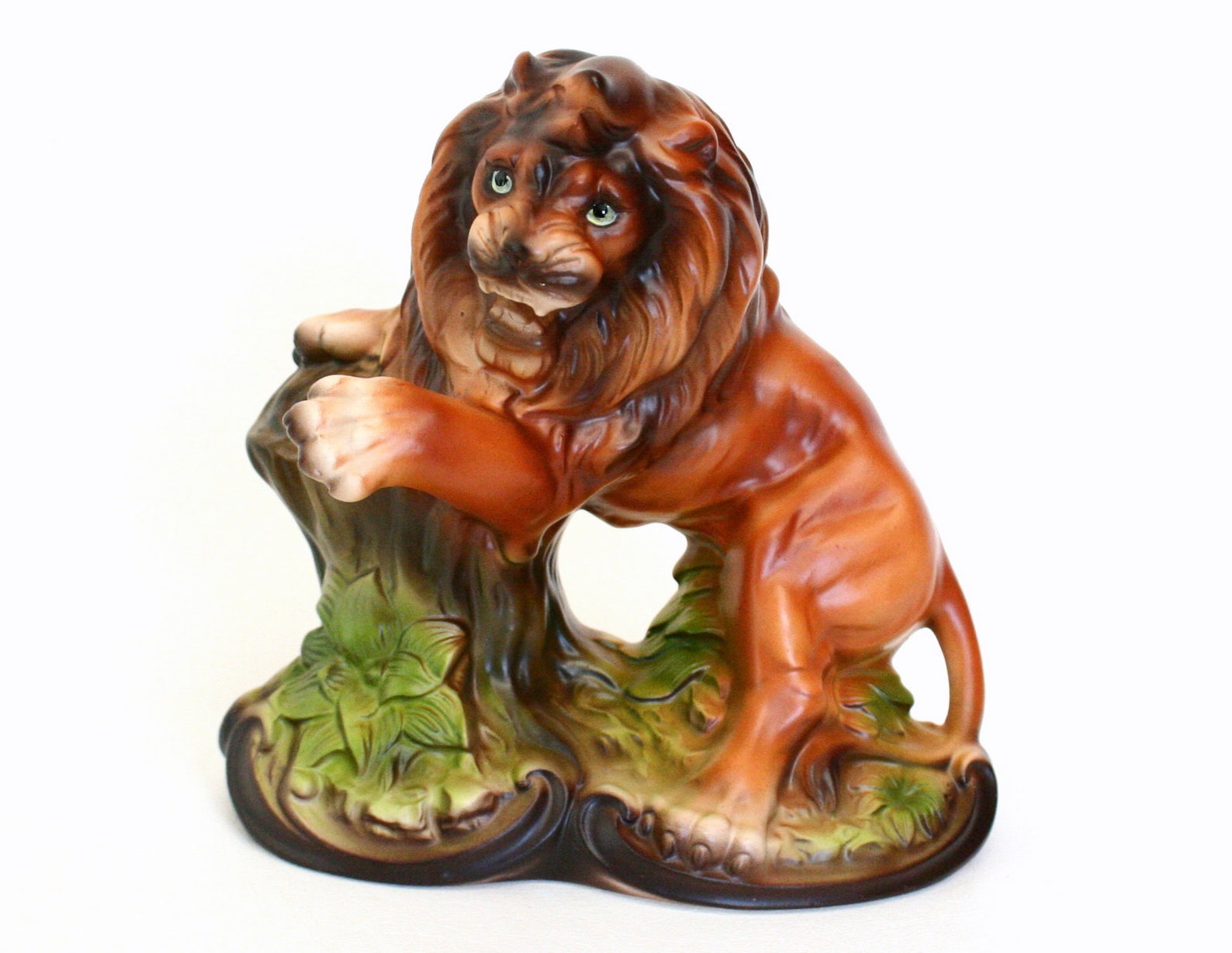 Detailed Vintage Ceramic Lion Figurine in Fierce Pose by Etsy