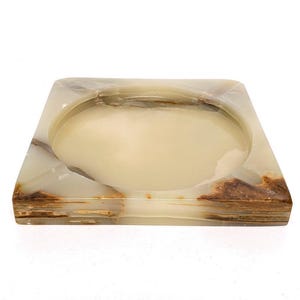 Large Onyx Stone Ashtray or Trinket Dish in Hues of Cream, White, & Brown (7 7/8&quot; Square)