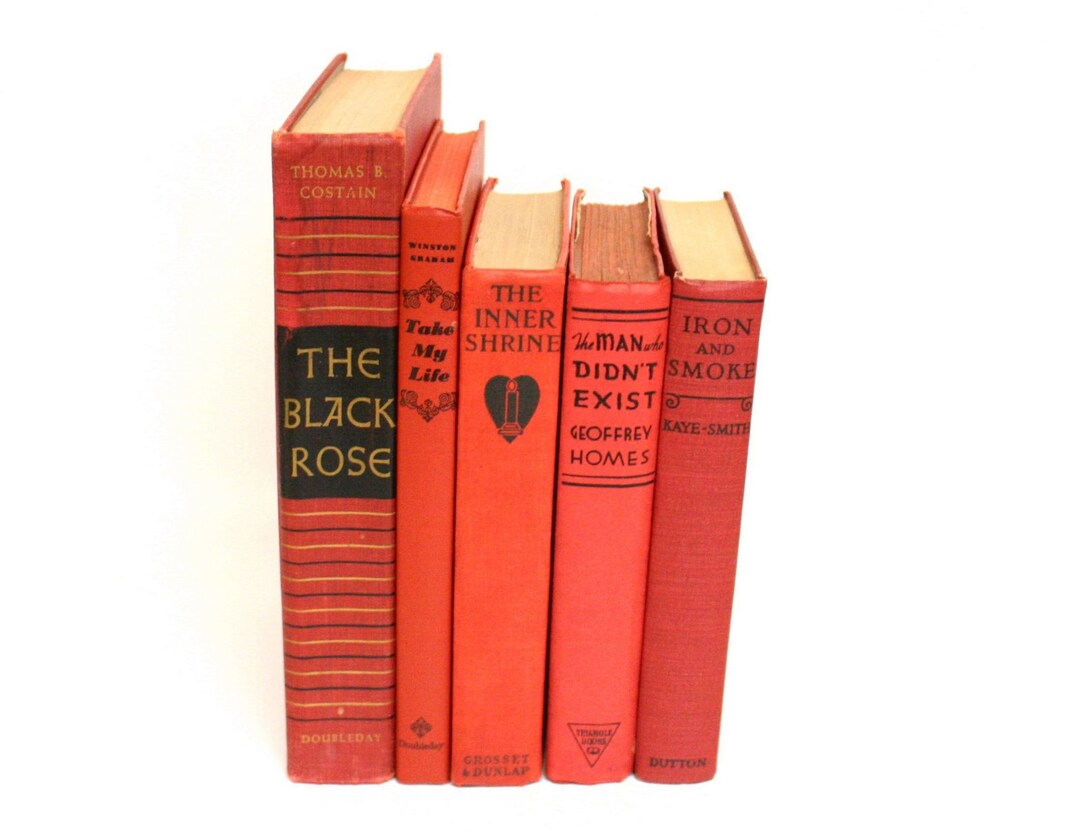 Collection of Five Antique & Vintage Books in Hues of Red With Etsy
