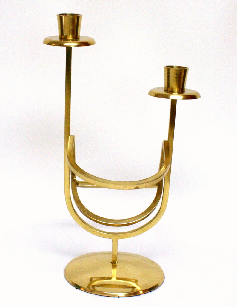 Vintage Brass Candleholder Centerpiece with Built In Wine Bottle Holder