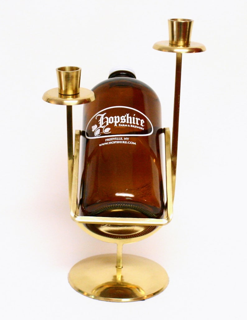 Vintage Brass Candleholder Centerpiece with Built In Wine Bottle Holder