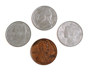 Vintage Oversized Novelty Coins Which Measure 3" Wide (Sold Individually - Choices Are Wheat Penny, Nickel, Dime, & Mercury Dime)