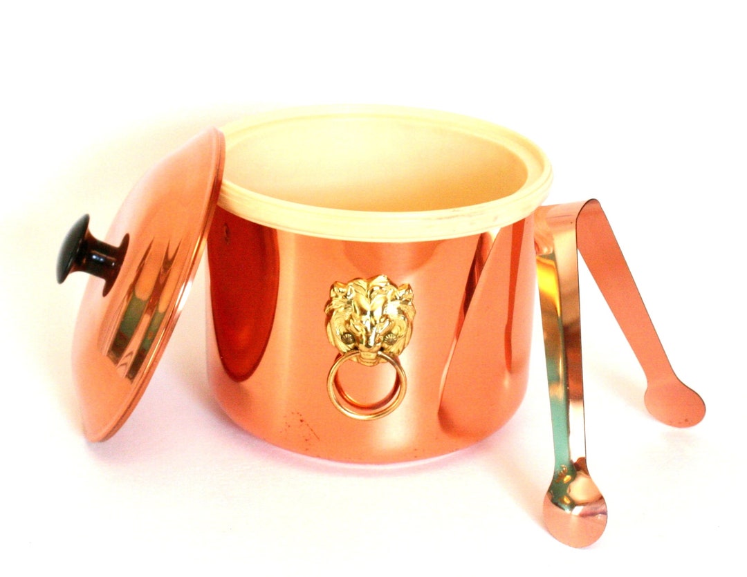 Vintage Coppercraft Guild Copper Ice Bucket With Two Brass Lion Head