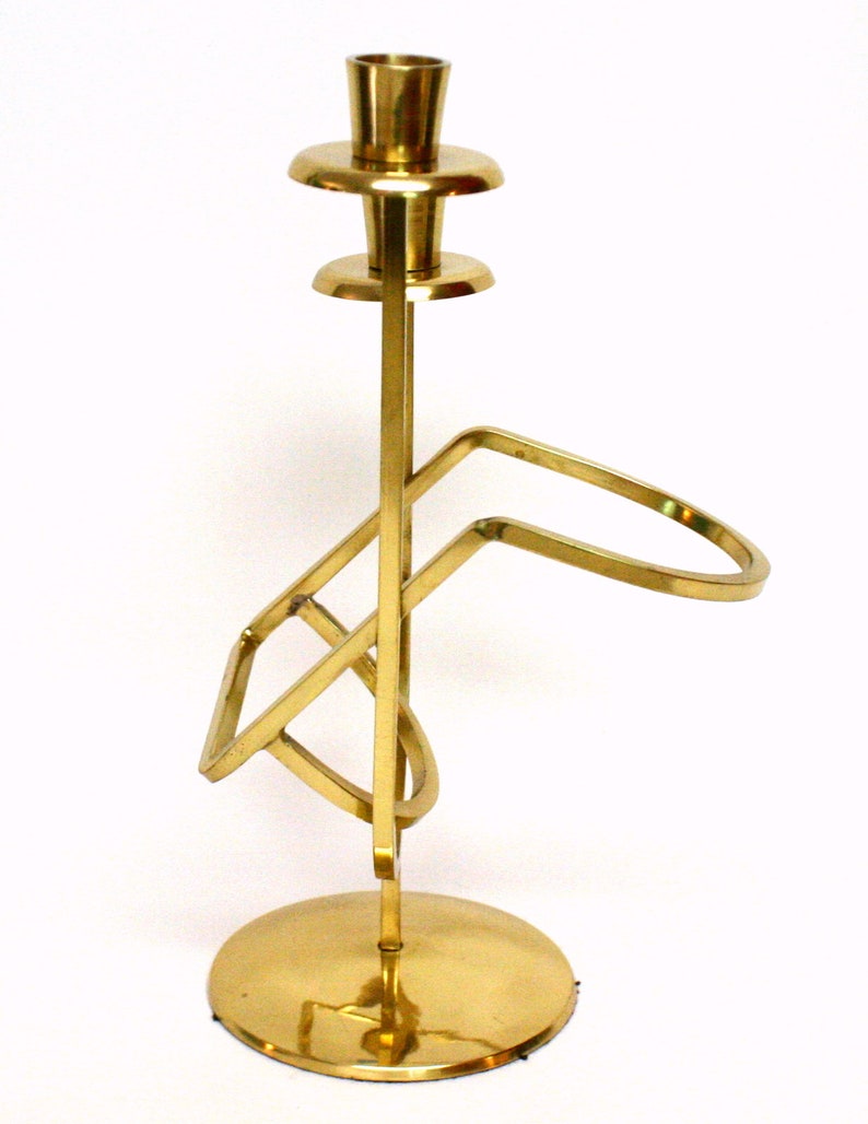 Vintage Brass Candleholder Centerpiece with Built In Wine Bottle Holder