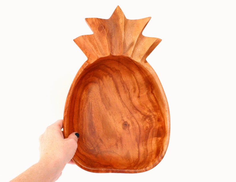 Pair of Wooden Pineapple Shaped Serving Bowls in Two Different Sizes Made of Kamani Wood