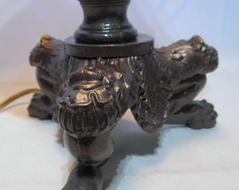 19thC French Empire"Inspired"~Vintage~Spelter~Refinished~Table Lamp~Home Decor~16 x 6~Torch w Lion's Paw~Restoration~Tri Lateral Base Gothic